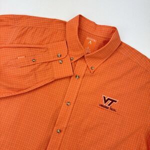 Antigua Virginia Tech Button Down Shirt XL Orange Plaid Long Sleeve Hokies
